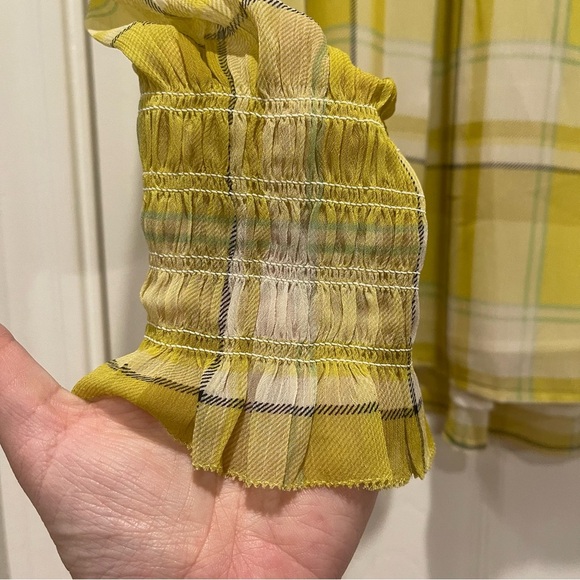 Ann Taylor Women’s Med Blouse Top Smocked Plaid Romance Victorian Academia Sheer - Picture 6 of 14